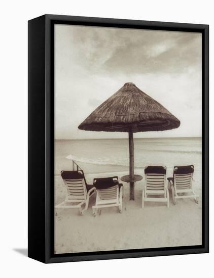 Palapa Umbrella on the Beach, Cancun, Mexico-Mark Gibson-Framed Premier Image Canvas