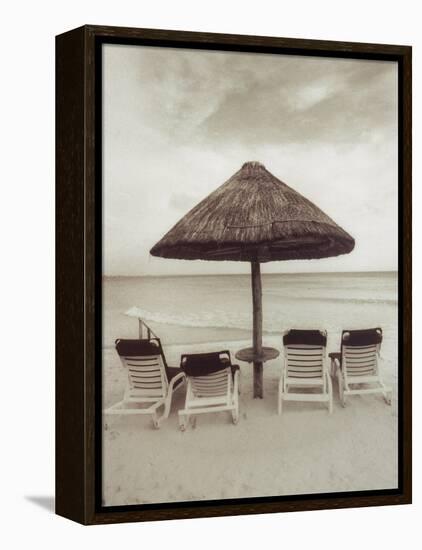 Palapa Umbrella on the Beach, Cancun, Mexico-Mark Gibson-Framed Premier Image Canvas