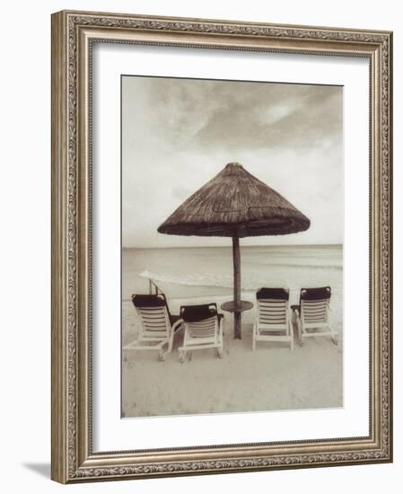 Palapa Umbrella on the Beach, Cancun, Mexico-Mark Gibson-Framed Photographic Print