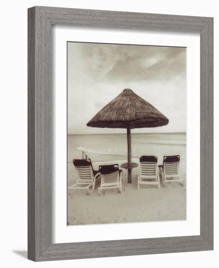 Palapa Umbrella on the Beach, Cancun, Mexico-Mark Gibson-Framed Photographic Print