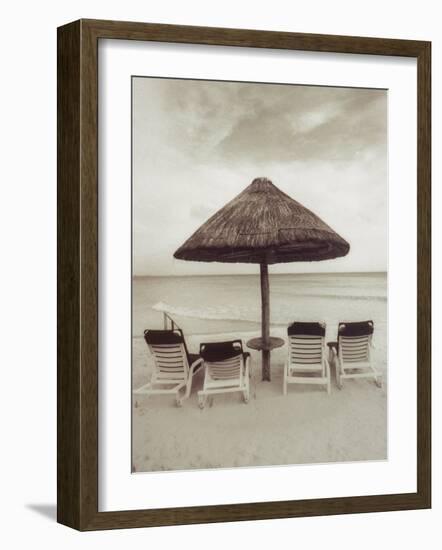 Palapa Umbrella on the Beach, Cancun, Mexico-Mark Gibson-Framed Photographic Print