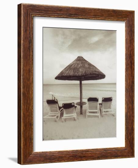 Palapa Umbrella on the Beach, Cancun, Mexico-Mark Gibson-Framed Photographic Print