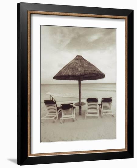 Palapa Umbrella on the Beach, Cancun, Mexico-Mark Gibson-Framed Photographic Print