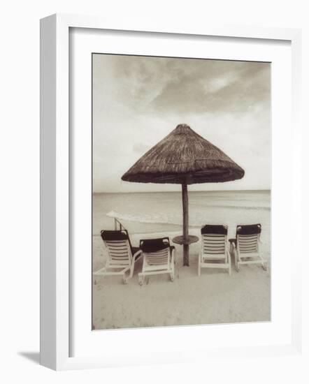 Palapa Umbrella on the Beach, Cancun, Mexico-Mark Gibson-Framed Photographic Print