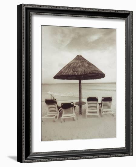 Palapa Umbrella on the Beach, Cancun, Mexico-Mark Gibson-Framed Photographic Print