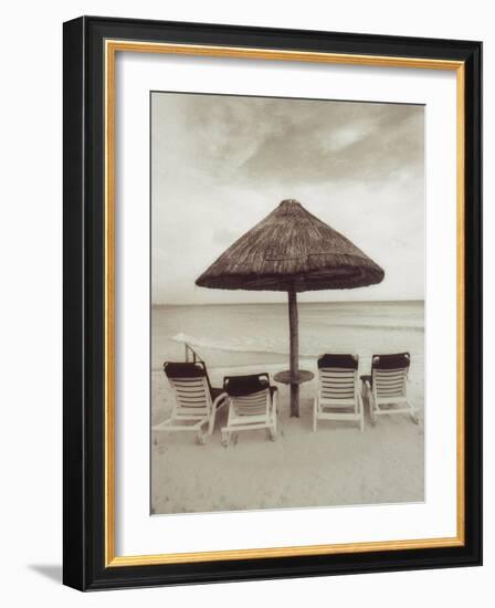 Palapa Umbrella on the Beach, Cancun, Mexico-Mark Gibson-Framed Photographic Print