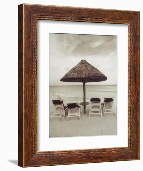 Palapa Umbrella on the Beach, Cancun, Mexico-Mark Gibson-Framed Photographic Print