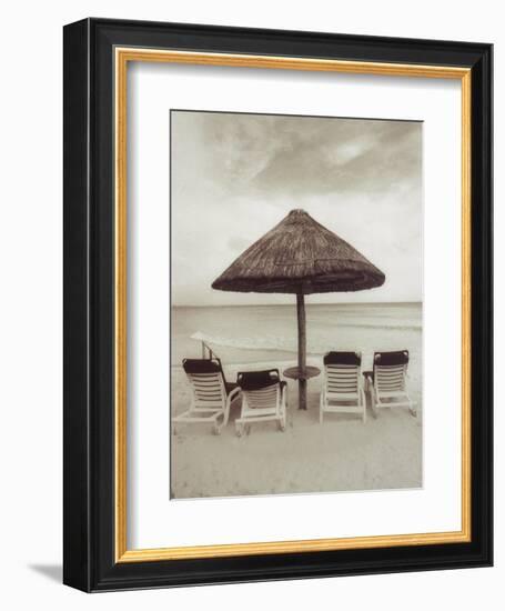 Palapa Umbrella on the Beach, Cancun, Mexico-Mark Gibson-Framed Photographic Print