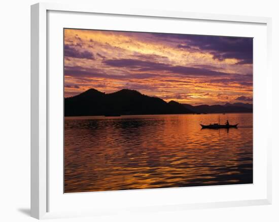 Palawan Province, Busuanga Island, Coron Town, Sunset over Coron Bay and Fishing Boat, Philippines-Christian Kober-Framed Photographic Print