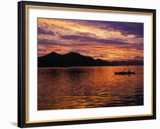 Palawan Province, Busuanga Island, Coron Town, Sunset over Coron Bay and Fishing Boat, Philippines-Christian Kober-Framed Photographic Print