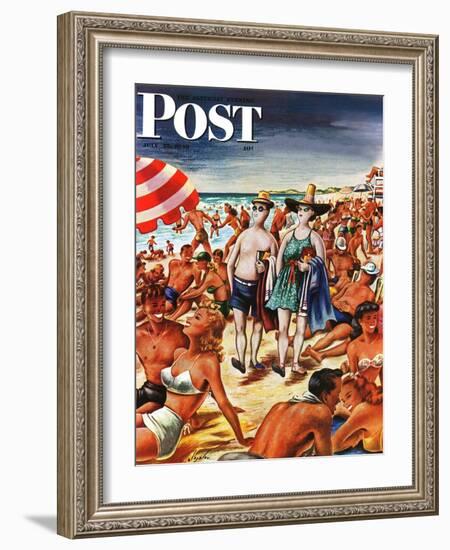 "Palefaces at the Beach," Saturday Evening Post Cover, July 27, 1946-Constantin Alajalov-Framed Giclee Print