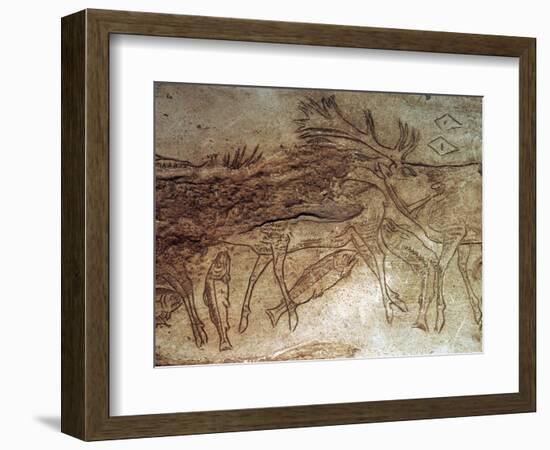 Paleolithic engraved bone with reindeer. Artist: Unknown-Unknown-Framed Giclee Print