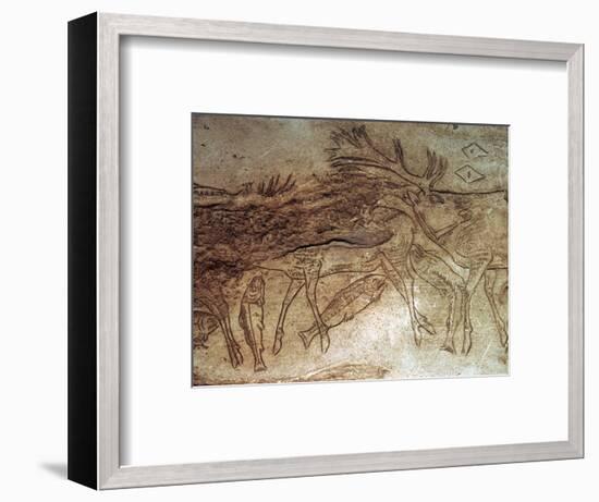 Paleolithic engraved bone with reindeer. Artist: Unknown-Unknown-Framed Giclee Print