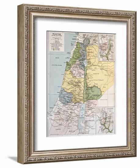 Palestine Tribes Old Map With Jerusalem Insert Maps-marzolino-Framed Art Print