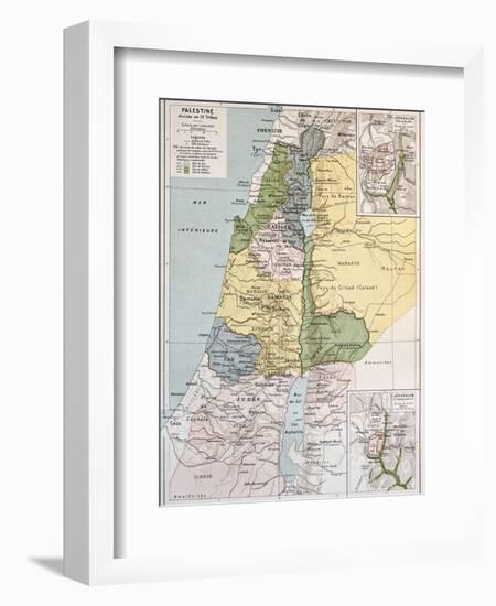 Palestine Tribes Old Map With Jerusalem Insert Maps-marzolino-Framed Art Print