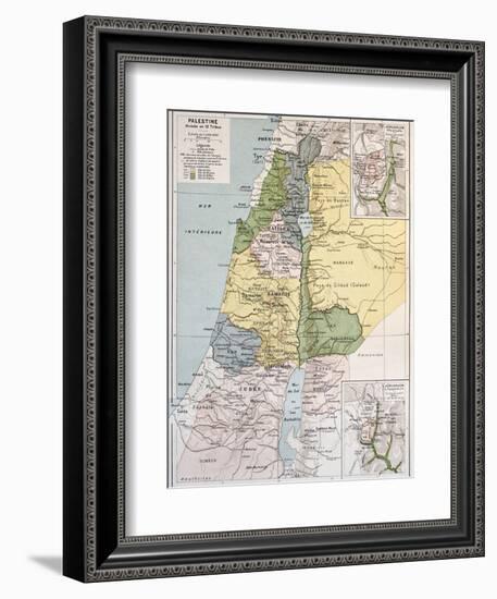 Palestine Tribes Old Map With Jerusalem Insert Maps-marzolino-Framed Art Print