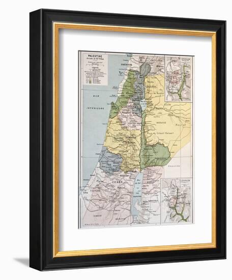 Palestine Tribes Old Map With Jerusalem Insert Maps-marzolino-Framed Art Print