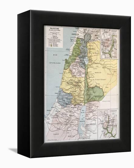 Palestine Tribes Old Map With Jerusalem Insert Maps-marzolino-Framed Stretched Canvas