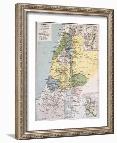 Palestine Tribes Old Map With Jerusalem Insert Maps-marzolino-Framed Art Print