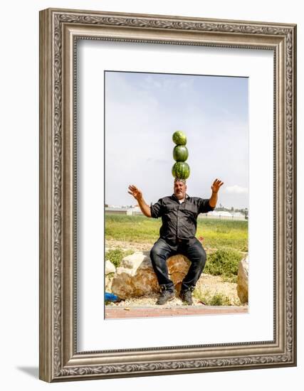 Palestinian selling watermelons at Al-Jalameh checkpoint on Israel-Palestine border, Palestine-Godong-Framed Photographic Print