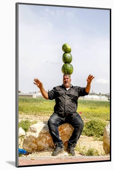 Palestinian selling watermelons at Al-Jalameh checkpoint on Israel-Palestine border, Palestine-Godong-Mounted Photographic Print