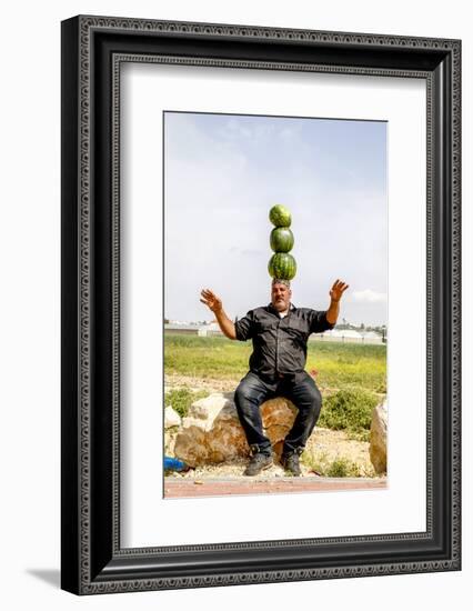 Palestinian selling watermelons at Al-Jalameh checkpoint on Israel-Palestine border, Palestine-Godong-Framed Photographic Print