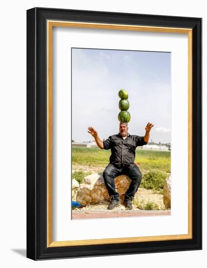 Palestinian selling watermelons at Al-Jalameh checkpoint on Israel-Palestine border, Palestine-Godong-Framed Photographic Print