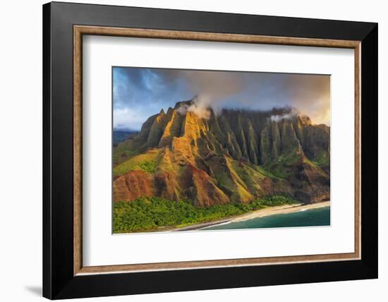 Pali sea cliffs on the Kalaulau trail, Napali Coast State Park, Kauai Island, Hawaii, USA-Christian Kober-Framed Photographic Print