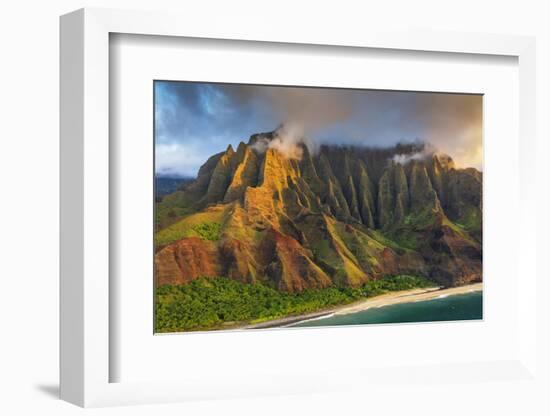 Pali sea cliffs on the Kalaulau trail, Napali Coast State Park, Kauai Island, Hawaii, USA-Christian Kober-Framed Photographic Print
