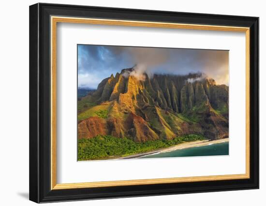 Pali sea cliffs on the Kalaulau trail, Napali Coast State Park, Kauai Island, Hawaii, USA-Christian Kober-Framed Photographic Print