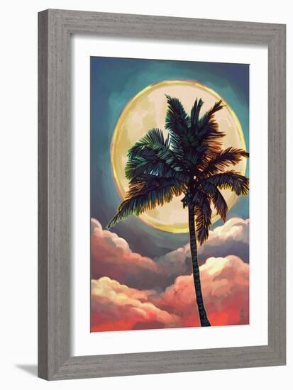 Palm and Moon - Sunset-Lantern Press-Framed Art Print