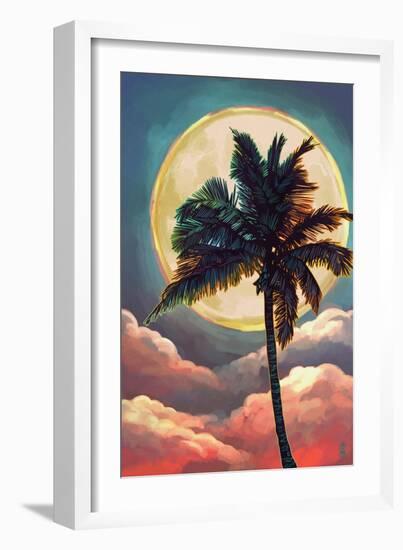 Palm and Moon - Sunset-Lantern Press-Framed Art Print