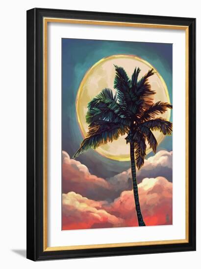 Palm and Moon - Sunset-Lantern Press-Framed Art Print