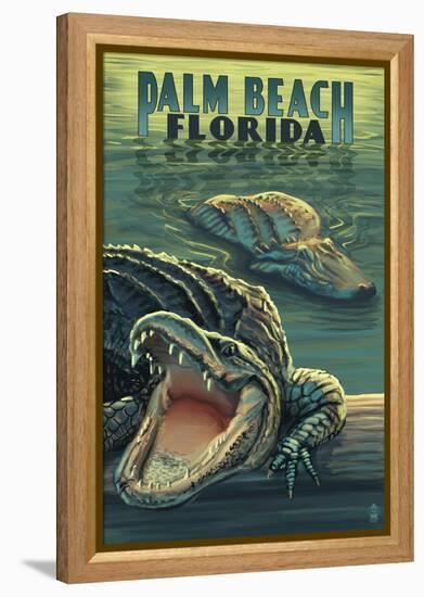 Palm Beach, Florida - Alligator Scene-Lantern Press-Framed Stretched Canvas