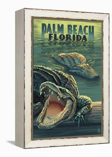 Palm Beach, Florida - Alligator Scene-Lantern Press-Framed Stretched Canvas