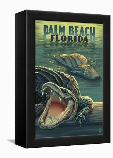 Palm Beach, Florida - Alligator Scene-Lantern Press-Framed Stretched Canvas