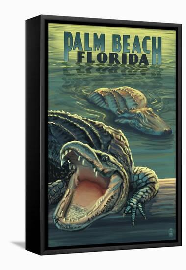 Palm Beach, Florida - Alligator Scene-Lantern Press-Framed Stretched Canvas