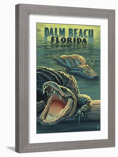 Palm Beach, Florida - Alligator Scene-Lantern Press-Framed Art Print