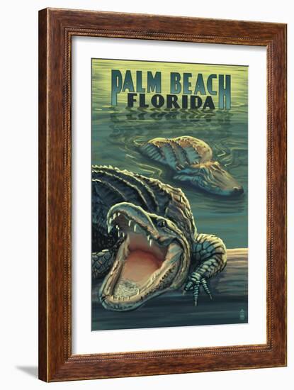 Palm Beach, Florida - Alligator Scene-Lantern Press-Framed Art Print