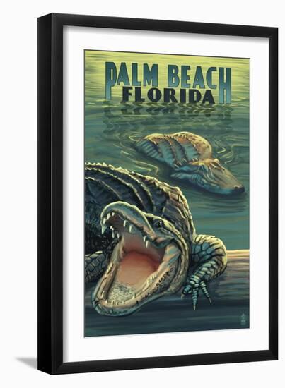 Palm Beach, Florida - Alligator Scene-Lantern Press-Framed Art Print