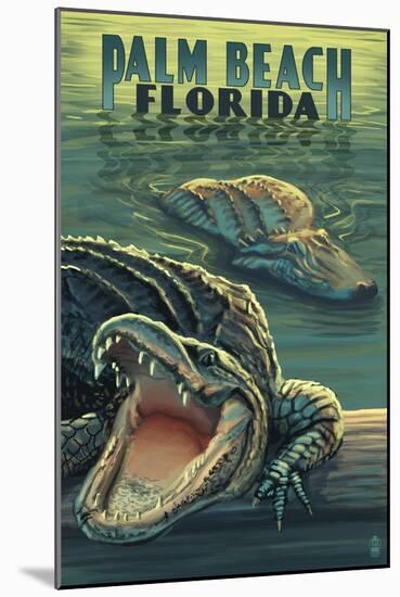 Palm Beach, Florida - Alligator Scene-Lantern Press-Mounted Art Print
