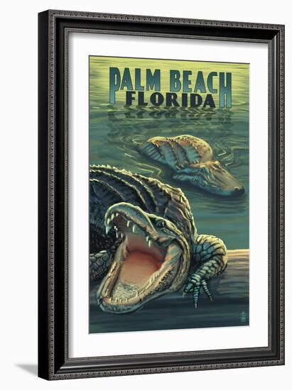 Palm Beach, Florida - Alligator Scene-Lantern Press-Framed Art Print