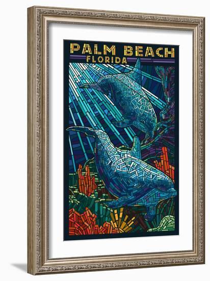 Palm Beach, Florida - Dolphins Paper Mosaic-Lantern Press-Framed Art Print