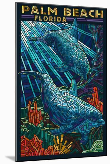 Palm Beach, Florida - Dolphins Paper Mosaic-Lantern Press-Mounted Art Print