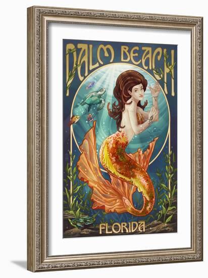 Palm Beach, Florida - Mermaid Scene-Lantern Press-Framed Art Print