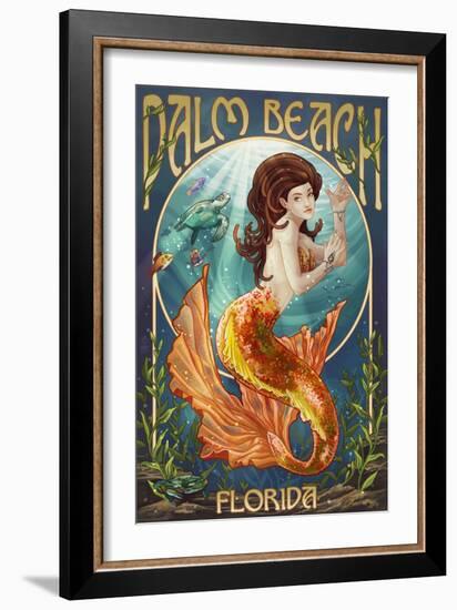 Palm Beach, Florida - Mermaid Scene-Lantern Press-Framed Art Print