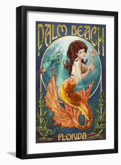 Palm Beach, Florida - Mermaid Scene-Lantern Press-Framed Art Print