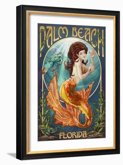 Palm Beach, Florida - Mermaid Scene-Lantern Press-Framed Art Print