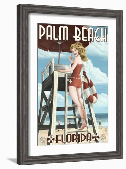 Palm Beach, Florida - Pinup Girl Lifeguard-Lantern Press-Framed Art Print