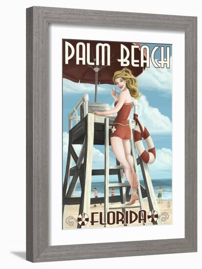 Palm Beach, Florida - Pinup Girl Lifeguard-Lantern Press-Framed Art Print